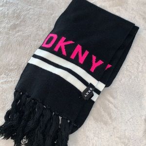 DKNY black and hot pink logo scarf